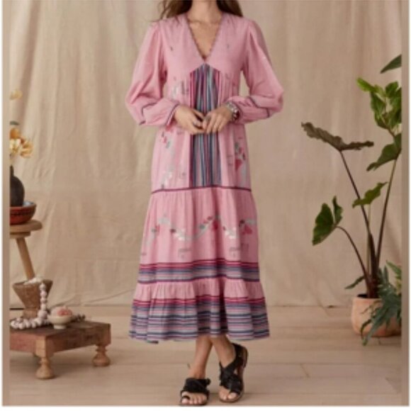 Anthropologie's Conditions Apply Hand Woven 100% Cotton Boho Maxi Dress Small - Picture 1 of 12